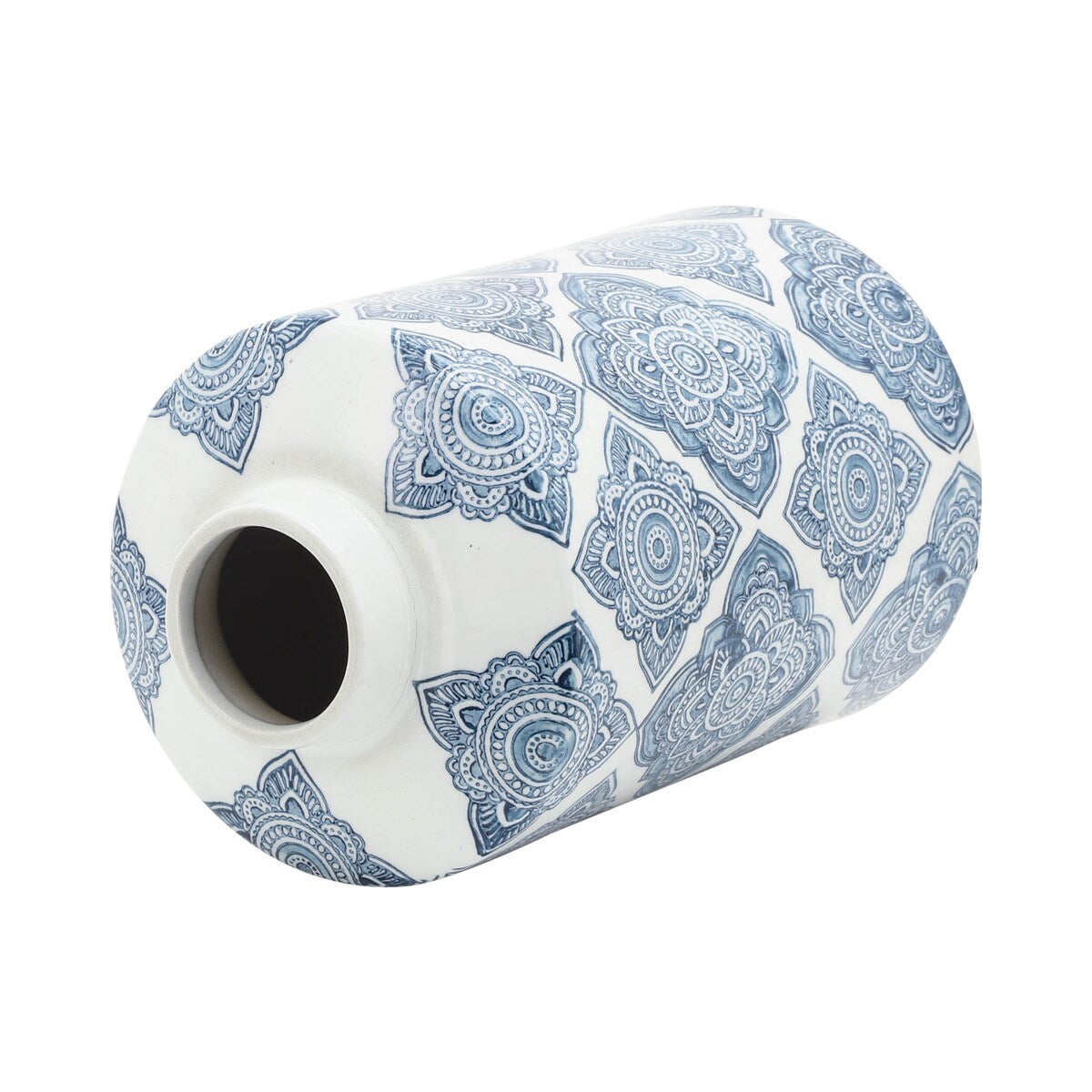 9" Ceramic Jar Contemporary Blue and White Floral Design Decorative Jar Accent Home or Office Table Decor Kitchen - 6" x 6" x 9"