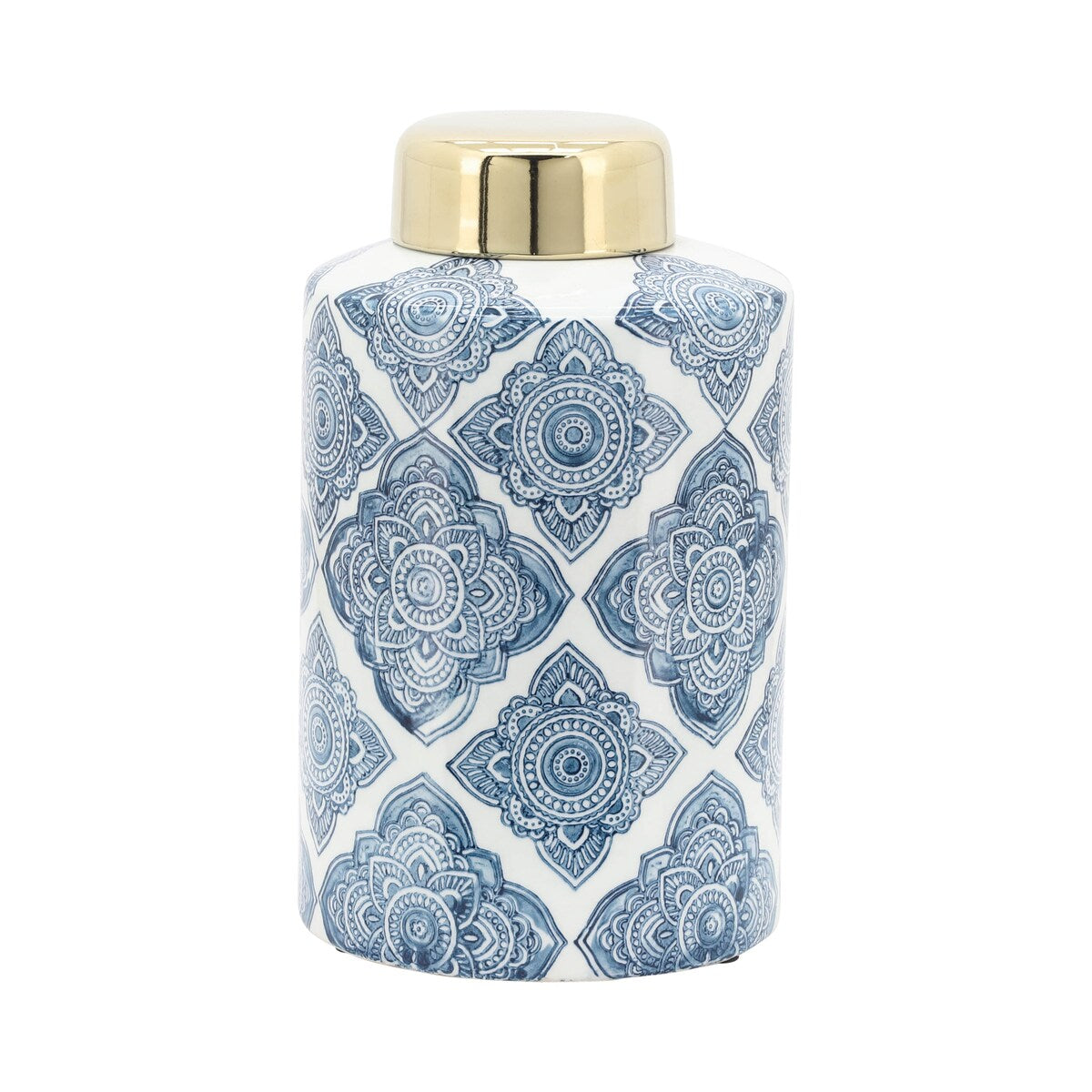 9" Ceramic Jar Contemporary Blue and White Floral Design Decorative Jar Accent Home or Office Table Decor Kitchen - 6" x 6" x 9"