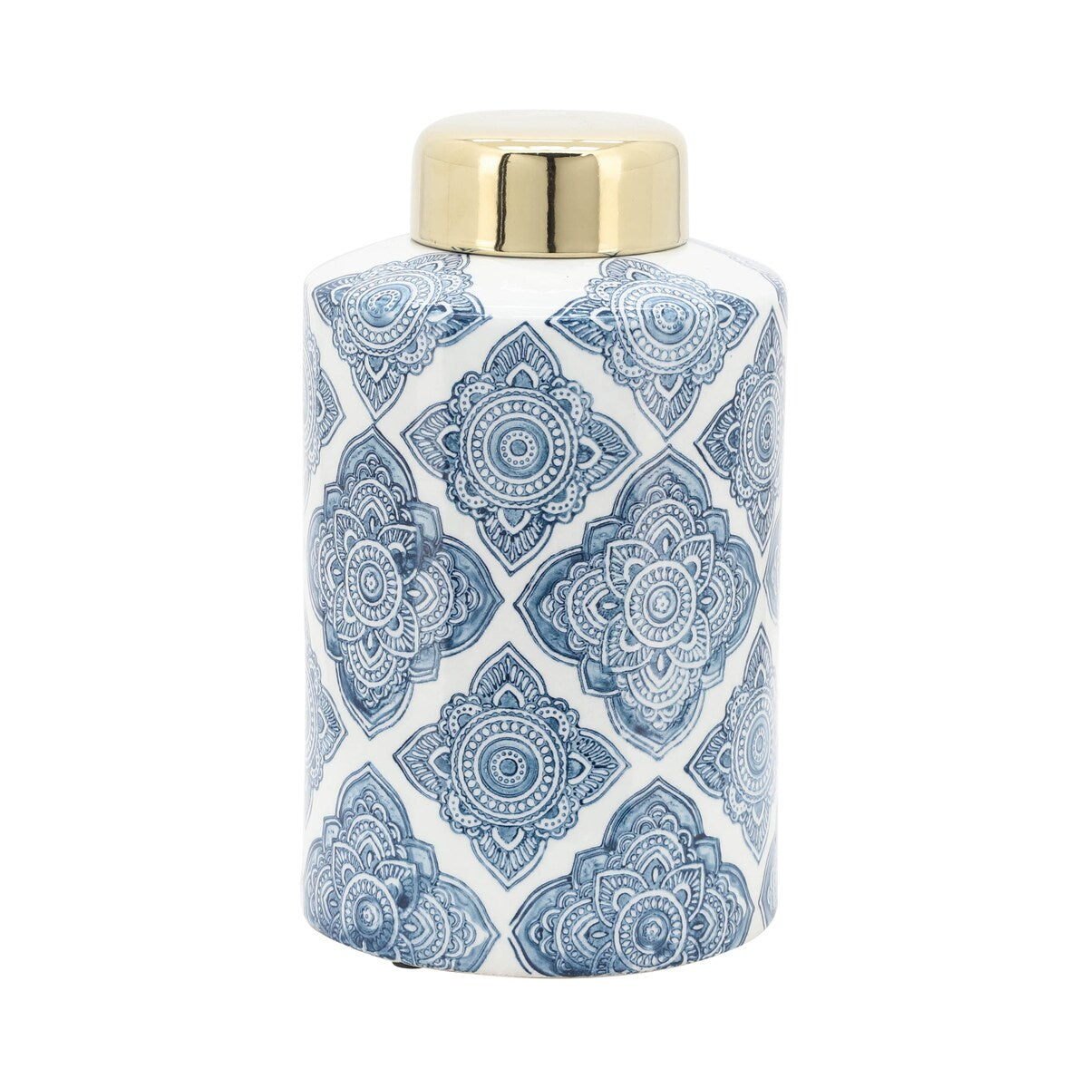 9" Ceramic Jar Contemporary Blue and White Floral Design Decorative Jar Accent Home or Office Table Decor Kitchen - 6" x 6" x 9"