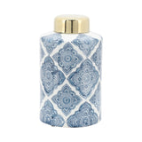 9" Ceramic Jar Contemporary Blue and White Floral Design Decorative Jar Accent Home or Office Table Decor Kitchen - 6" x 6" x 9"