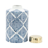 9" Ceramic Jar Contemporary Blue and White Floral Design Decorative Jar Accent Home or Office Table Decor Kitchen - 6" x 6" x 9"