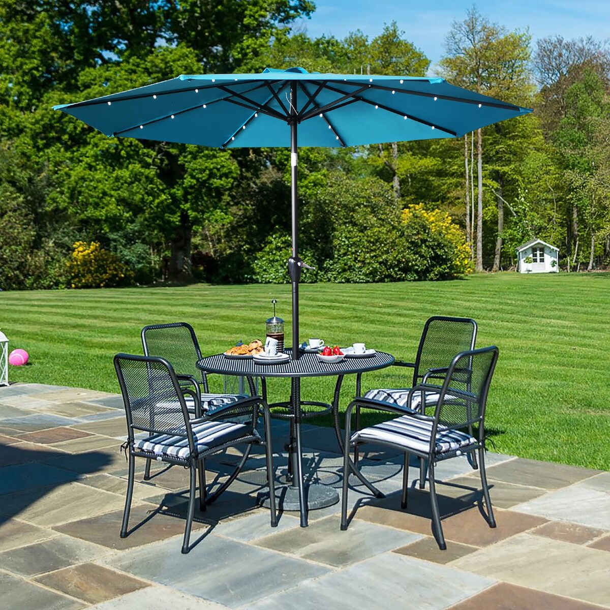 9ft Outdoor Patio Umbrella with Solar LED Lights