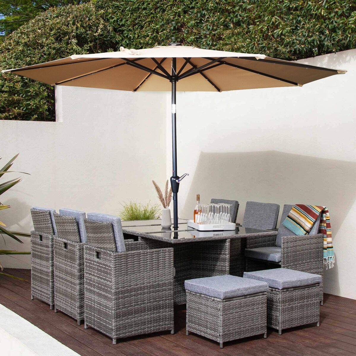 9ft Outdoor Patio Umbrella with Solar LED Lights