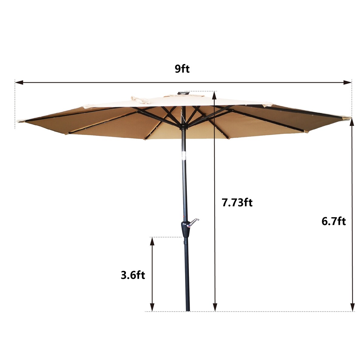 9ft Outdoor Patio Umbrella with Solar LED Lights