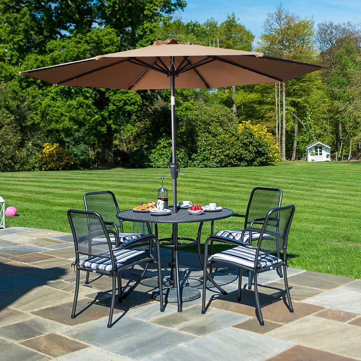 9ft Outdoor Patio Umbrella with Solar LED Lights