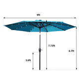 9ft Outdoor Patio Umbrella with Solar LED Lights