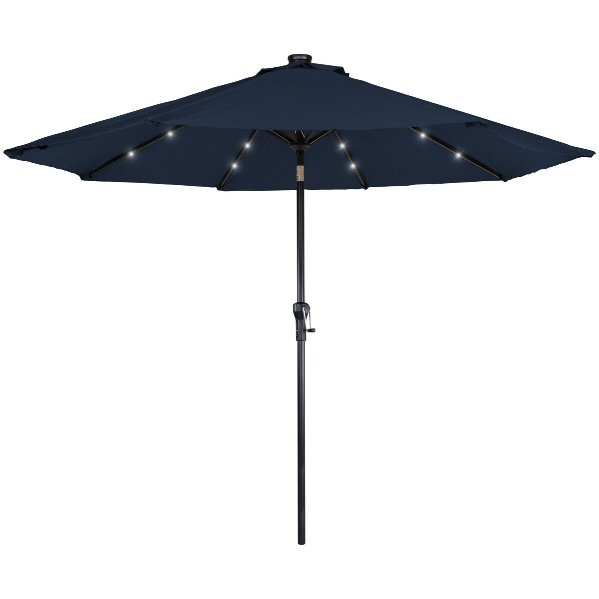 9Ft Solar Lighted Patio Market Umbrella Hand Crank Tilt Navy Blue