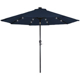 9Ft Solar Lighted Patio Market Umbrella Hand Crank Tilt Navy Blue