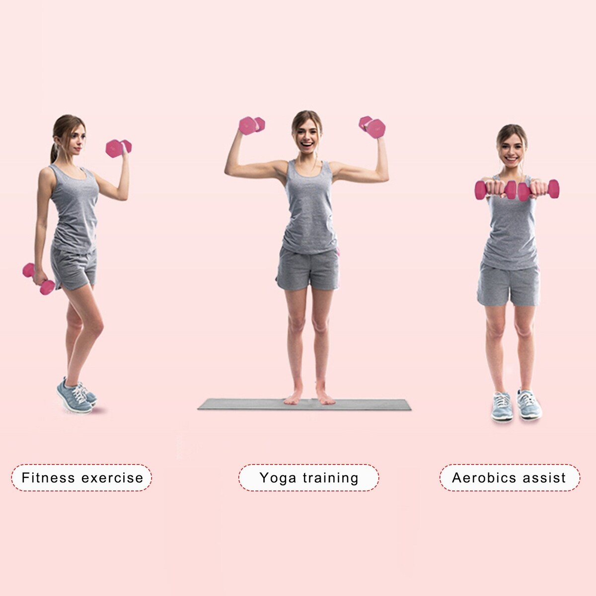 A Pair Dumbbell Barbell Neoprene Coated Weights 6 Pound Pink