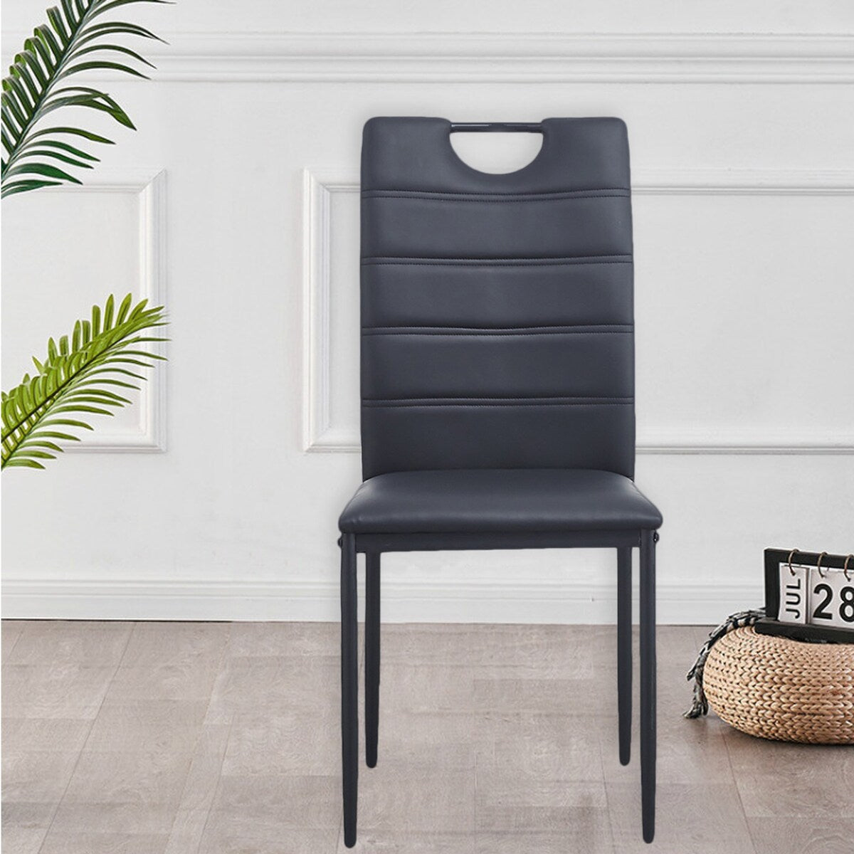 A Set of 4 Leather Dining Chairs with Cushion and High Back(Black) - N/A