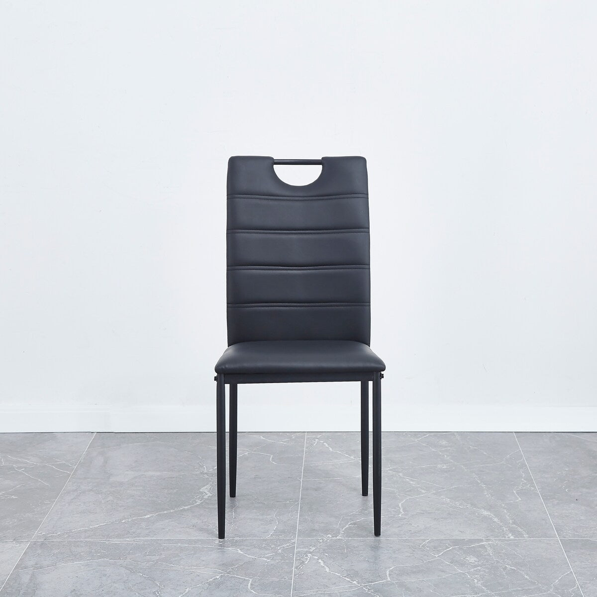 A Set of 4 Leather Dining Chairs with Cushion and High Back(Black) - N/A