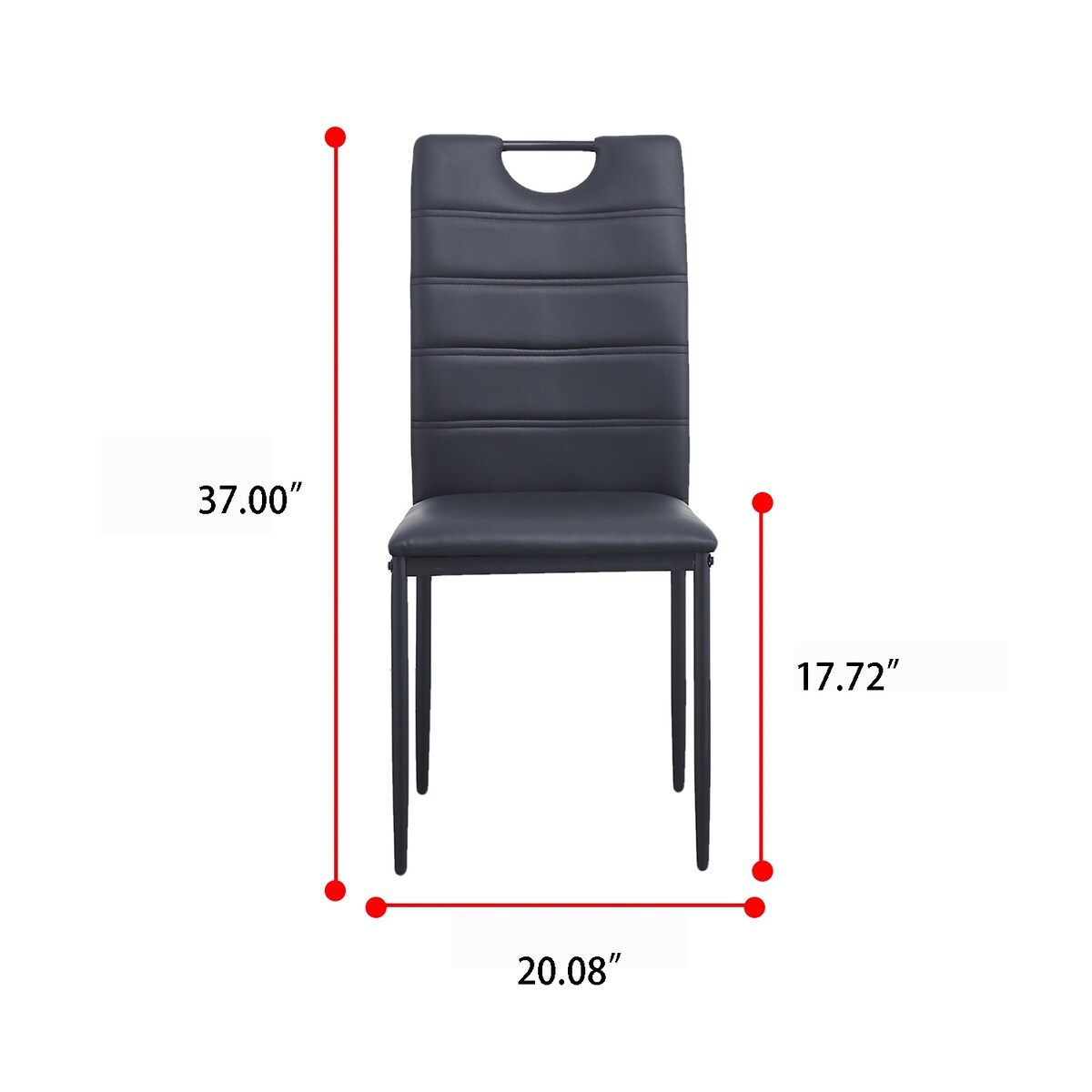 A Set of 4 Leather Dining Chairs with Cushion and High Back(Black) - N/A