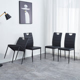 A Set of 4 Leather Dining Chairs with Cushion and High Back(Black) - N/A
