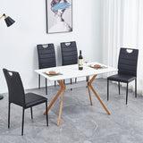 A Set of 4 Leather Dining Chairs with Cushion and High Back(Black) - N/A