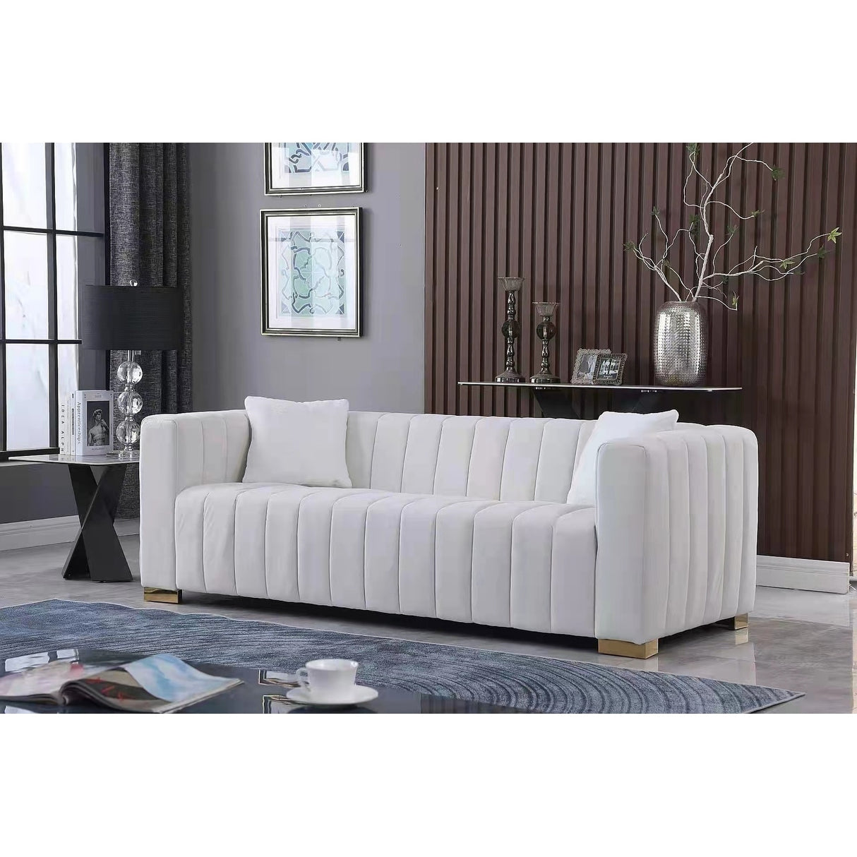 A modern channel sofa take on a traditional Chesterfield,White color,loveseater