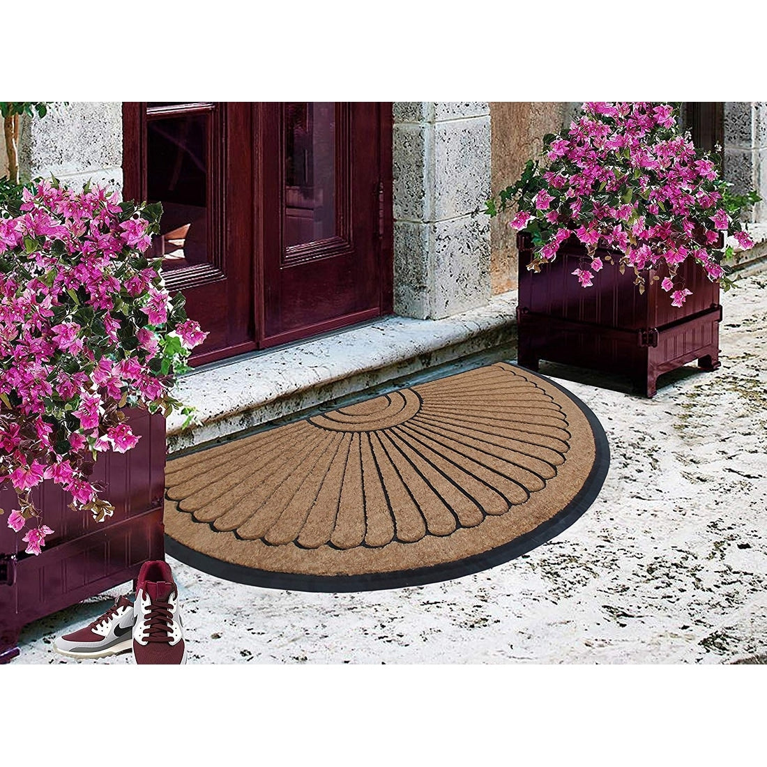 A1HC Sunburst Half Moon Tapered Edge Rubber/Coir Double Doormat