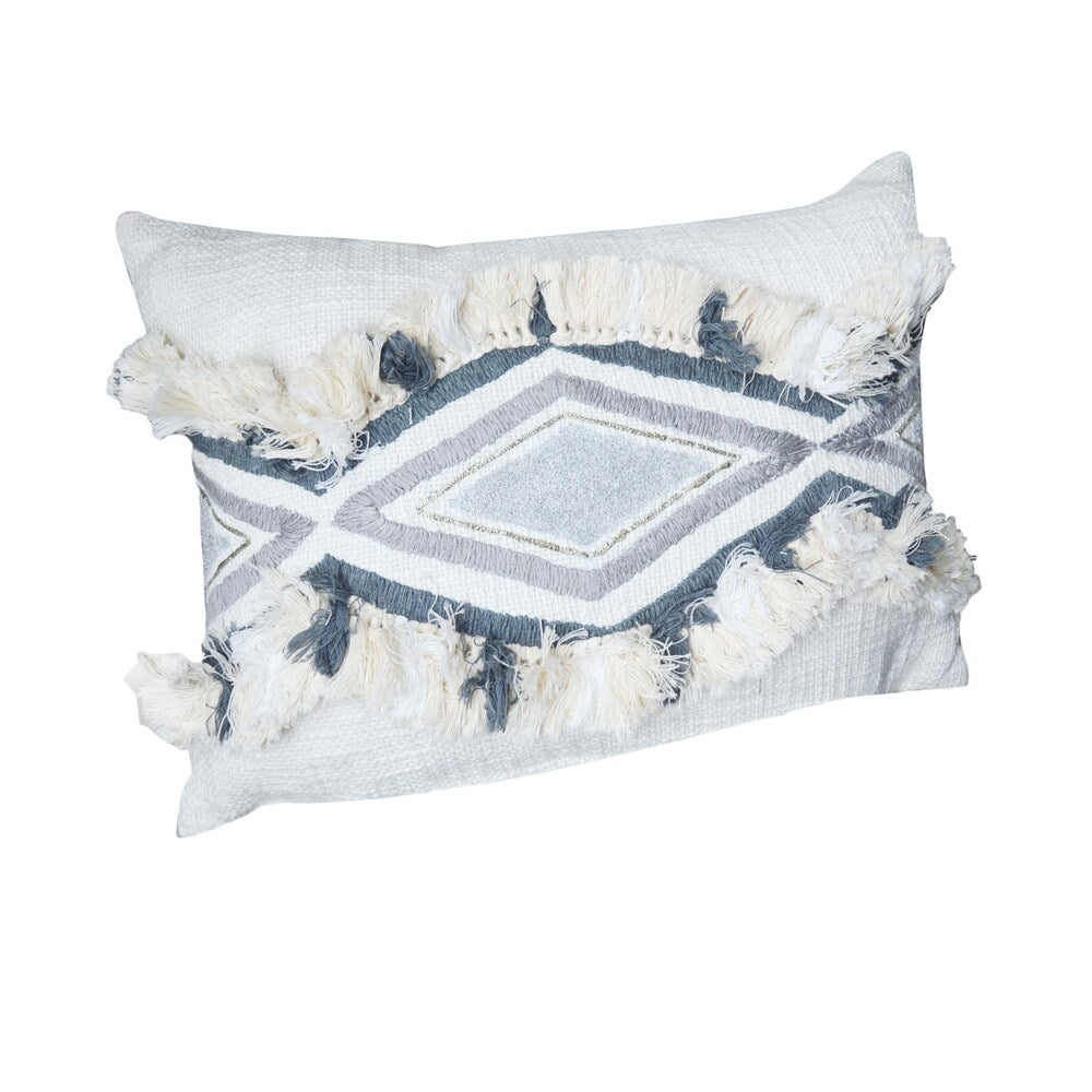 A1HC Cream-Grey Geometric Moroccan 14x20-inch Cotton Throw Pillow