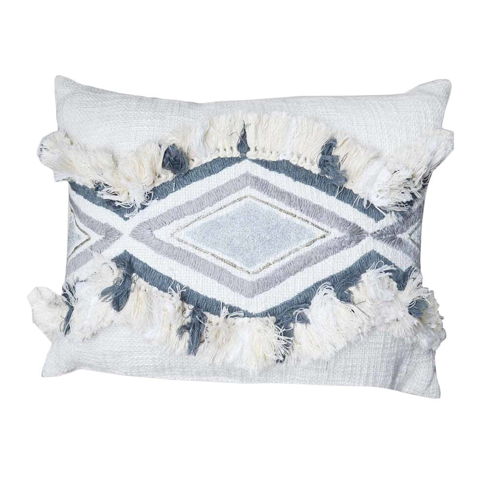 A1HC Cream-Grey Geometric Moroccan 14x20-inch Cotton Throw Pillow
