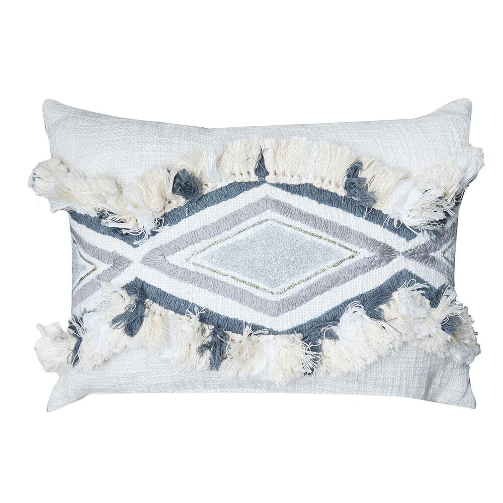 A1HC Cream-Grey Geometric Moroccan 14x20-inch Cotton Throw Pillow