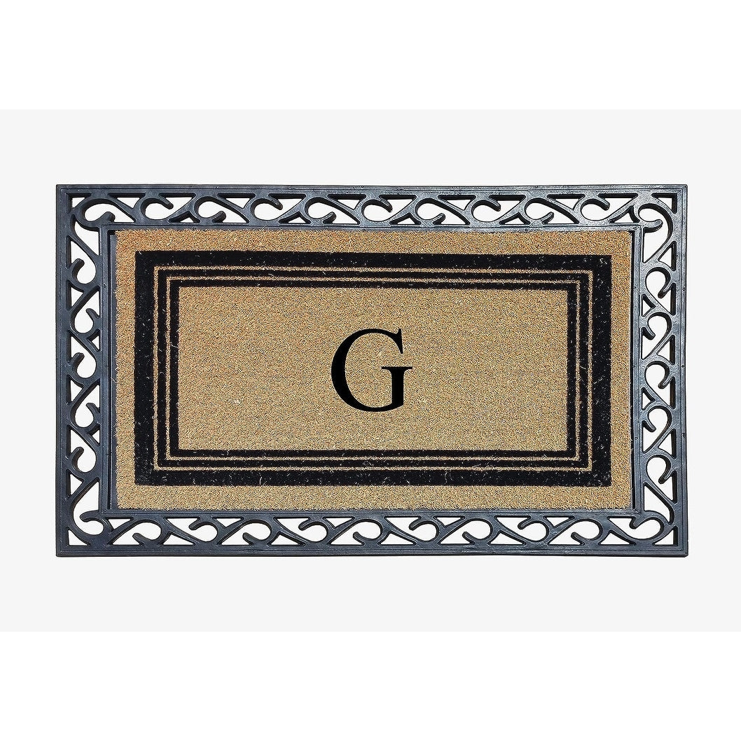 A1HC Natural Coir & Rubber Monogrammed Entrance Door Mats, Non-Slip, Flock Doormat, Thin-Profile Indoor Outdoor Doormat 24"x36"