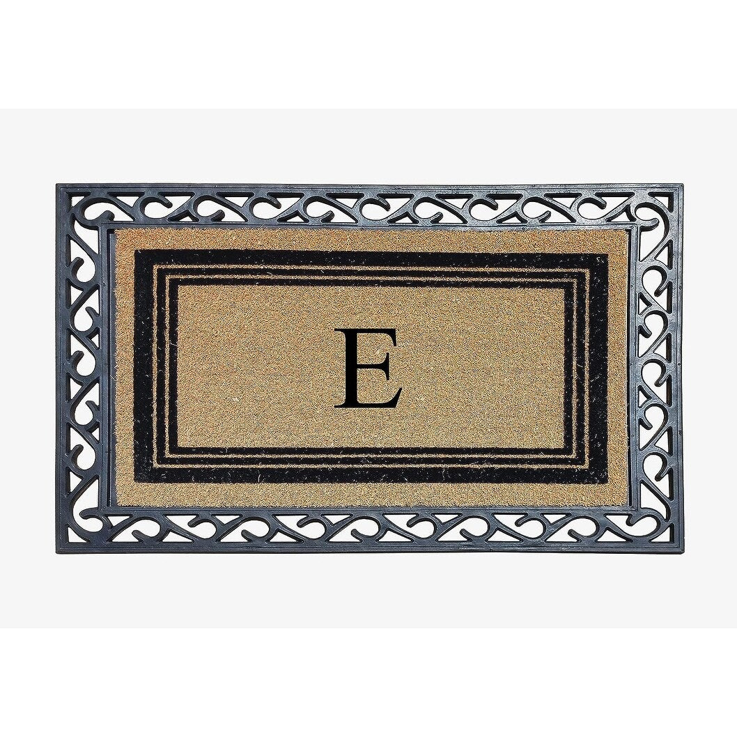 A1HC Natural Coir & Rubber Monogrammed Entrance Door Mats, Non-Slip, Flock Doormat, Thin-Profile Indoor Outdoor Doormat 24"x36"