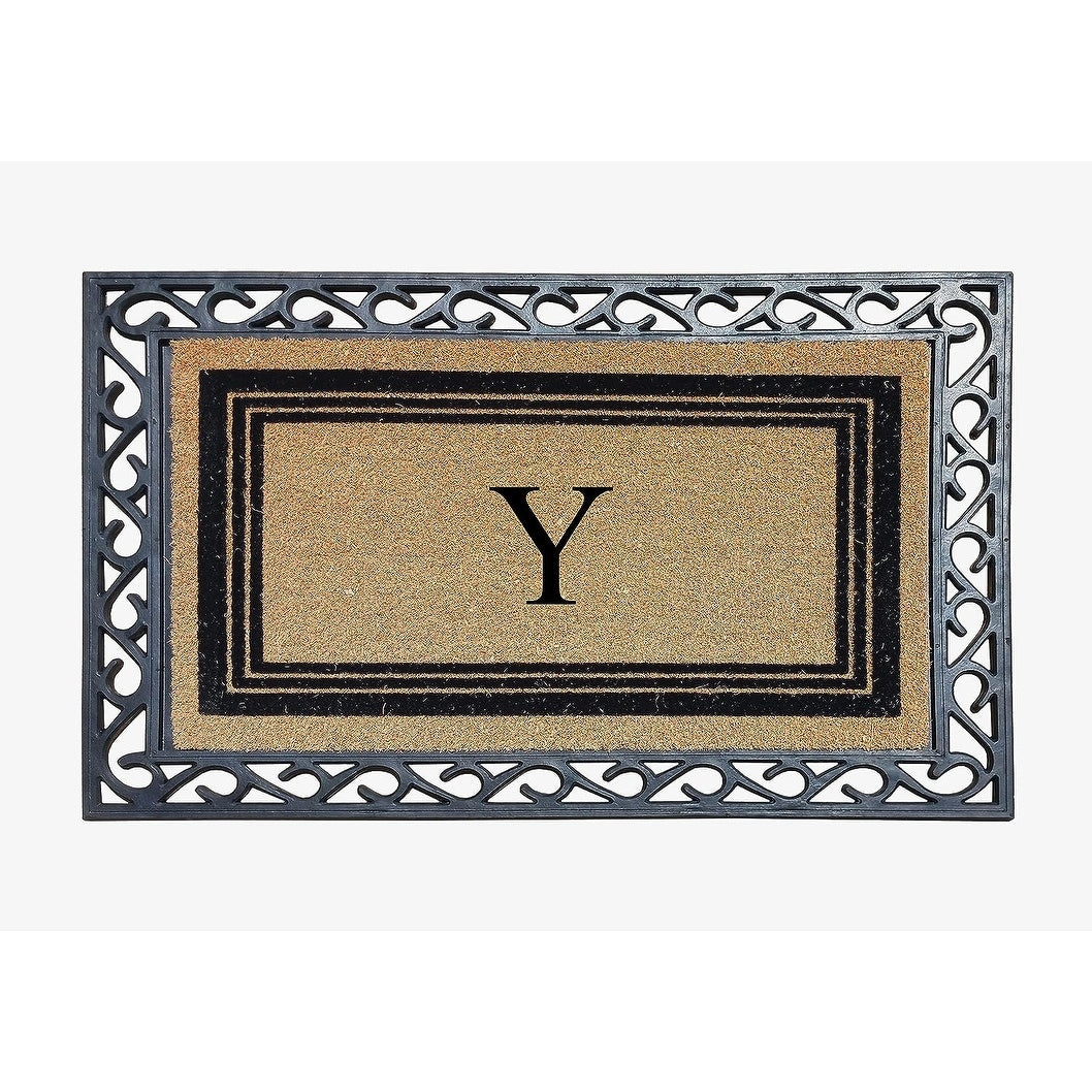 A1HC Natural Coir & Rubber Monogrammed Entrance Door Mats, Non-Slip, Flock Doormat, Thin-Profile Indoor Outdoor Doormat 24"x36"