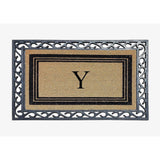 A1HC Natural Coir & Rubber Monogrammed Entrance Door Mats, Non-Slip, Flock Doormat, Thin-Profile Indoor Outdoor Doormat 24"x36"