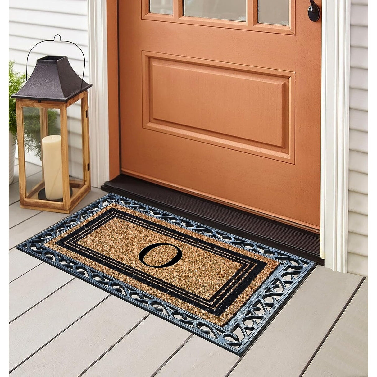 A1HC Natural Coir & Rubber Monogrammed Entrance Door Mats, Non-Slip, Flock Doormat, Thin-Profile Indoor Outdoor Doormat 24"x36"