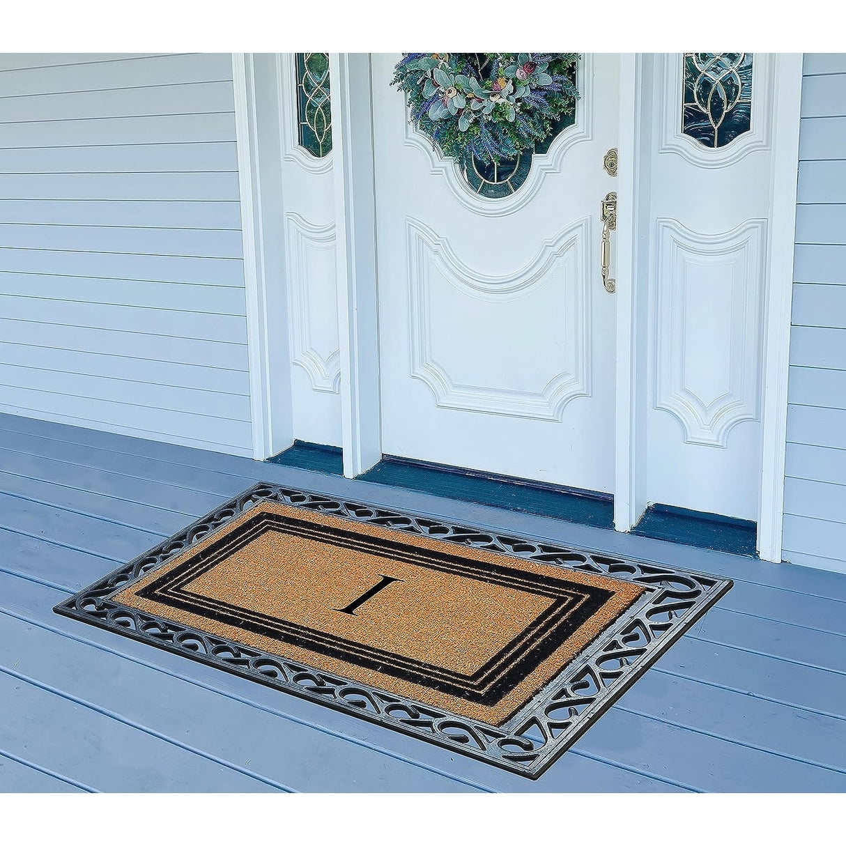 A1HC Natural Coir & Rubber Monogrammed Entrance Door Mats, Non-Slip, Flock Doormat, Thin-Profile Indoor Outdoor Doormat 24"x36"