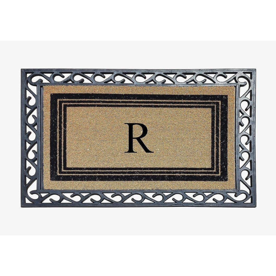 A1HC Natural Coir & Rubber Monogrammed Entrance Door Mats, Non-Slip, Flock Doormat, Thin-Profile Indoor Outdoor Doormat 24"x36"