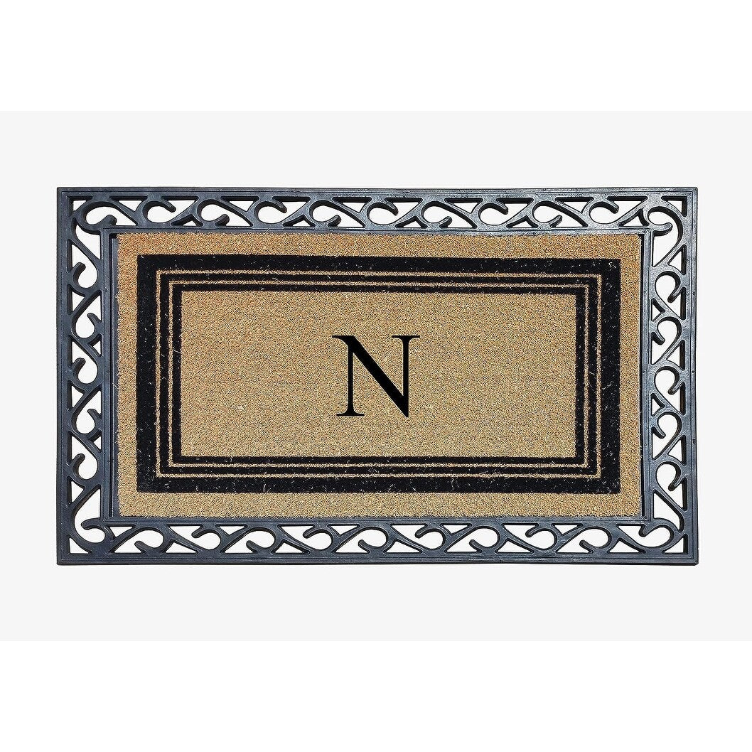 A1HC Natural Coir & Rubber Monogrammed Entrance Door Mats, Non-Slip, Flock Doormat, Thin-Profile Indoor Outdoor Doormat 24"x36"