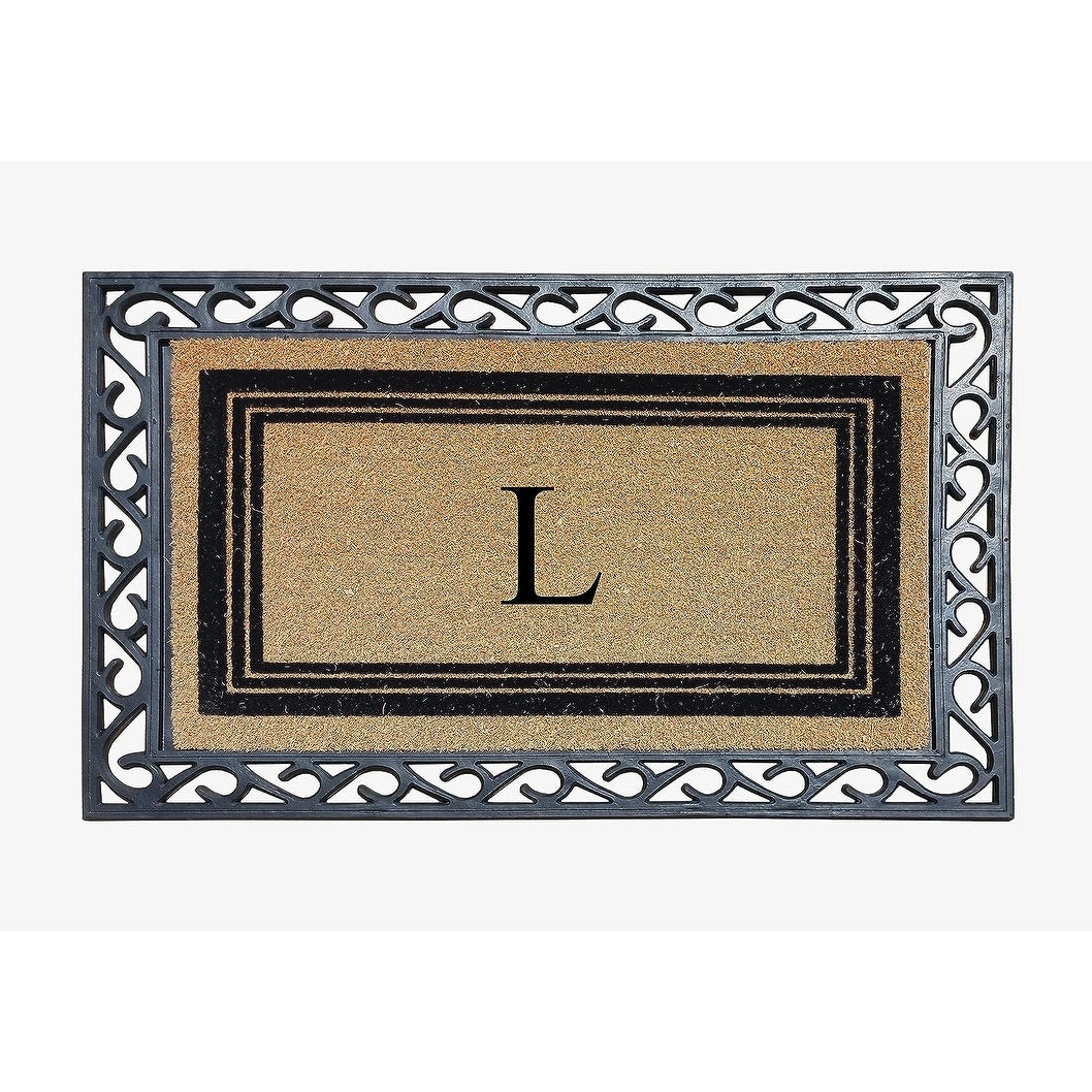 A1HC Natural Coir & Rubber Monogrammed Entrance Door Mats, Non-Slip, Flock Doormat, Thin-Profile Indoor Outdoor Doormat 24"x36"