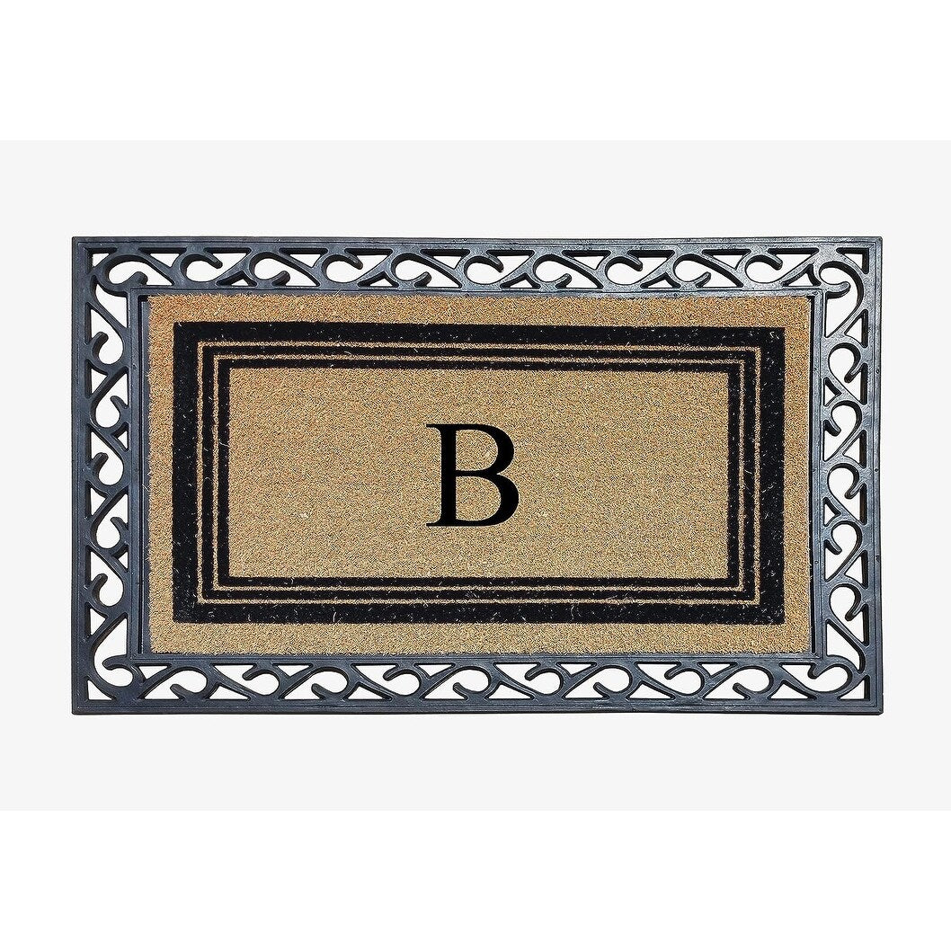 A1HC Natural Coir & Rubber Monogrammed Entrance Door Mats, Non-Slip, Flock Doormat, Thin-Profile Indoor Outdoor Doormat 24"x36"