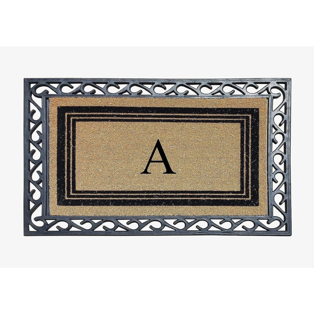 A1HC Natural Coir & Rubber Monogrammed Entrance Door Mats, Non-Slip, Flock Doormat, Thin-Profile Indoor Outdoor Doormat 24"x36"