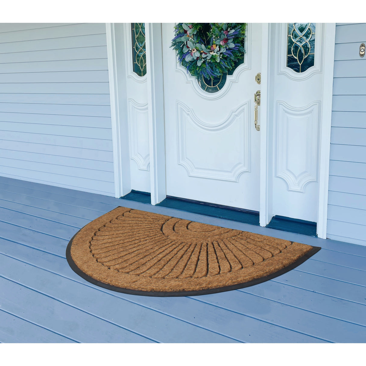 A1HC Sunburst Half Moon Tapered Edge Rubber/Coir Double Doormat