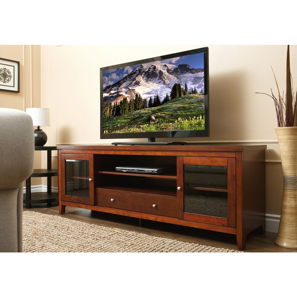 Abbyson Charleston 72-inch Walnut Solid Oak Wood TV Console