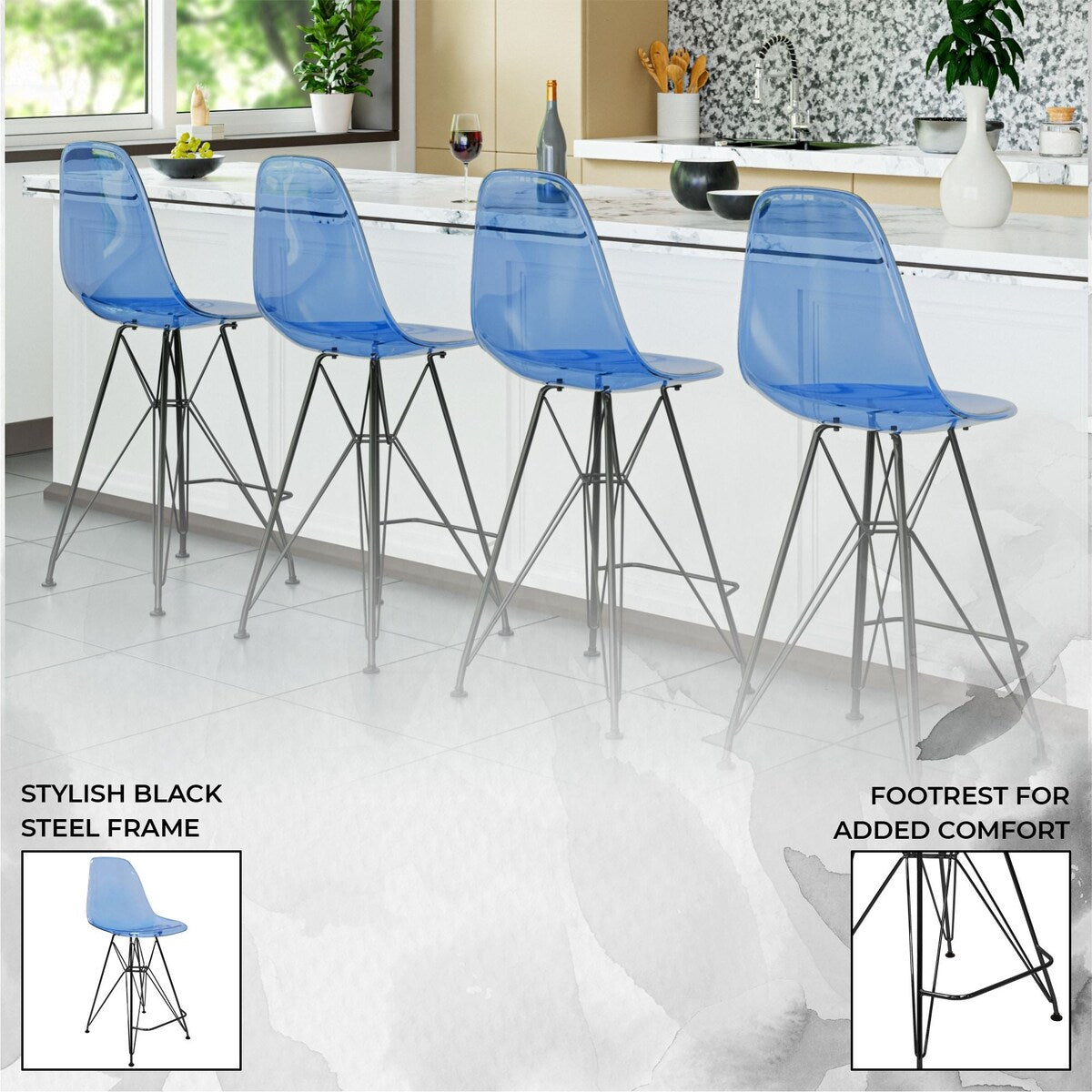 ABS Resin Barstool with Black Steel Base Cresco Series by LeisureMod