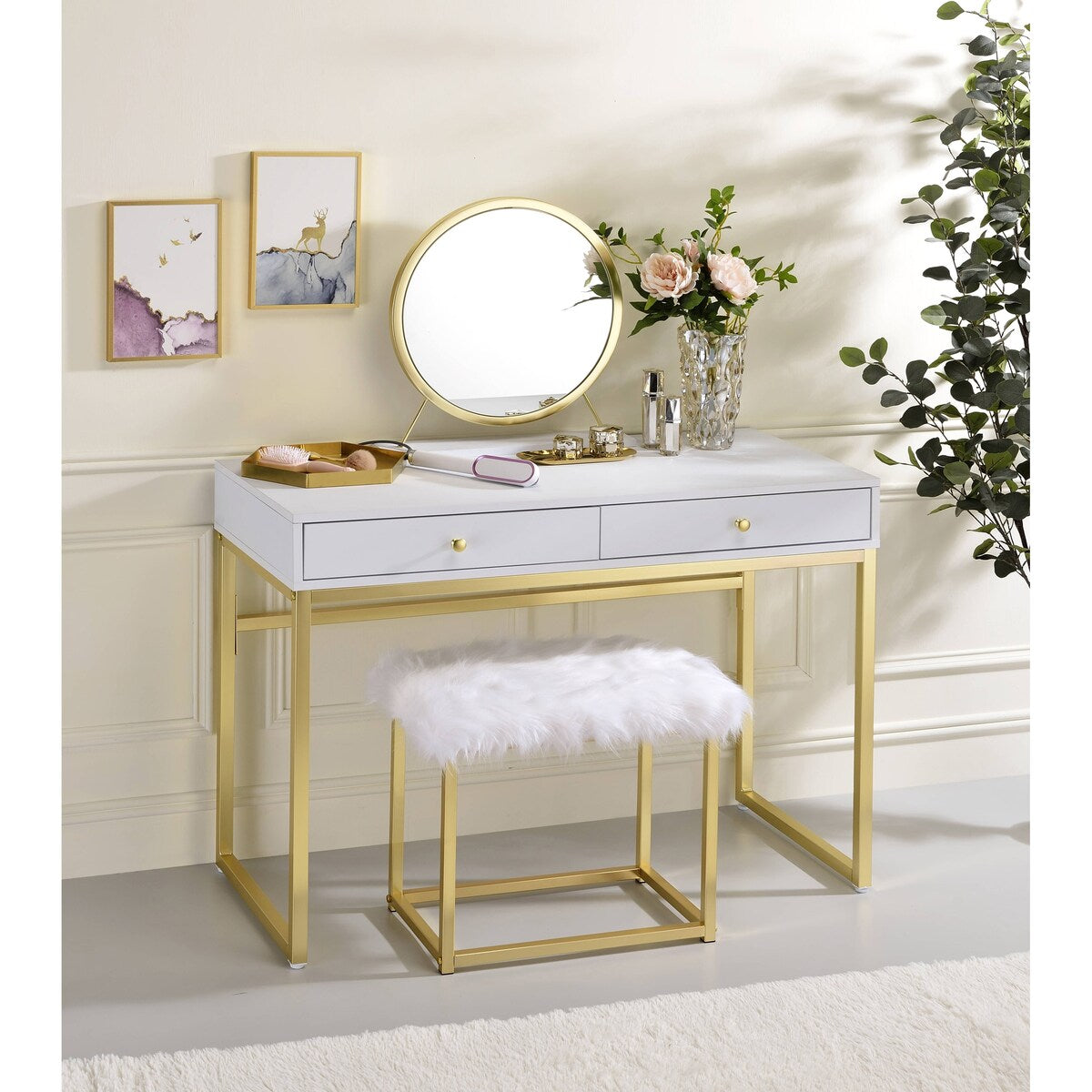 ACME Adao Vanity Mirror and Stool