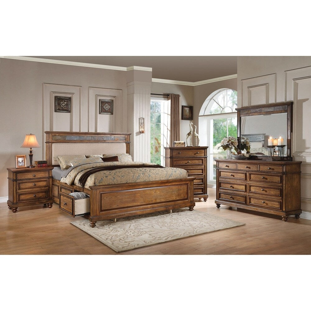 ACME Arielle Eastern King Bed w/Storage, Cream Linen, Slate & Oak (1Set/3Ctn)