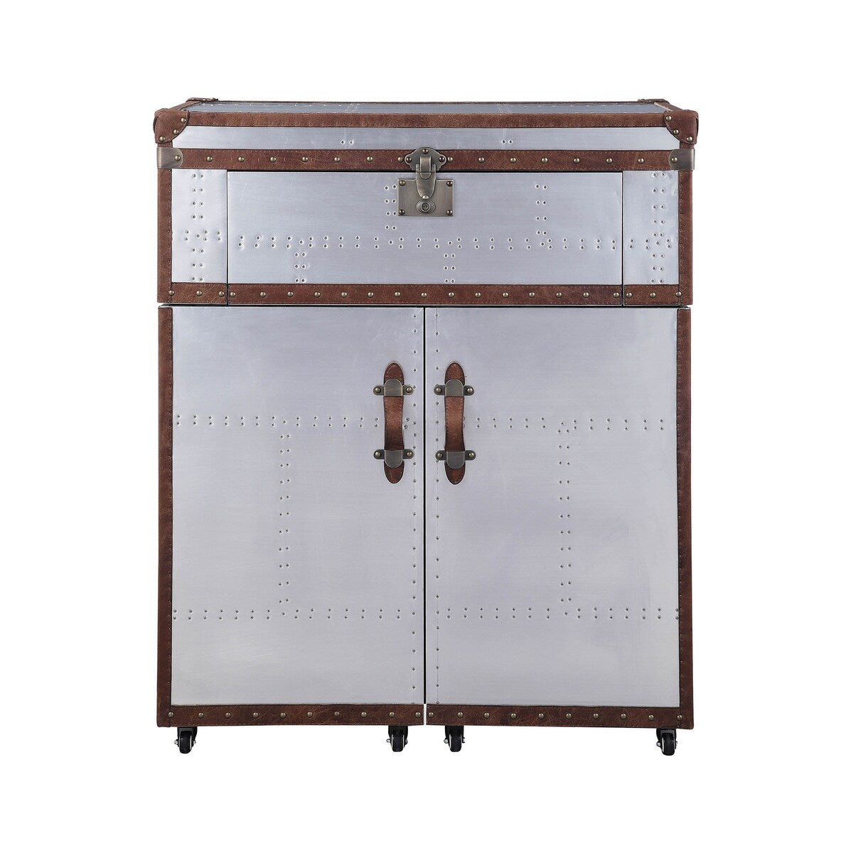 ACME Brancaster Rectangular Console Table in Retro Brown and Aluminum