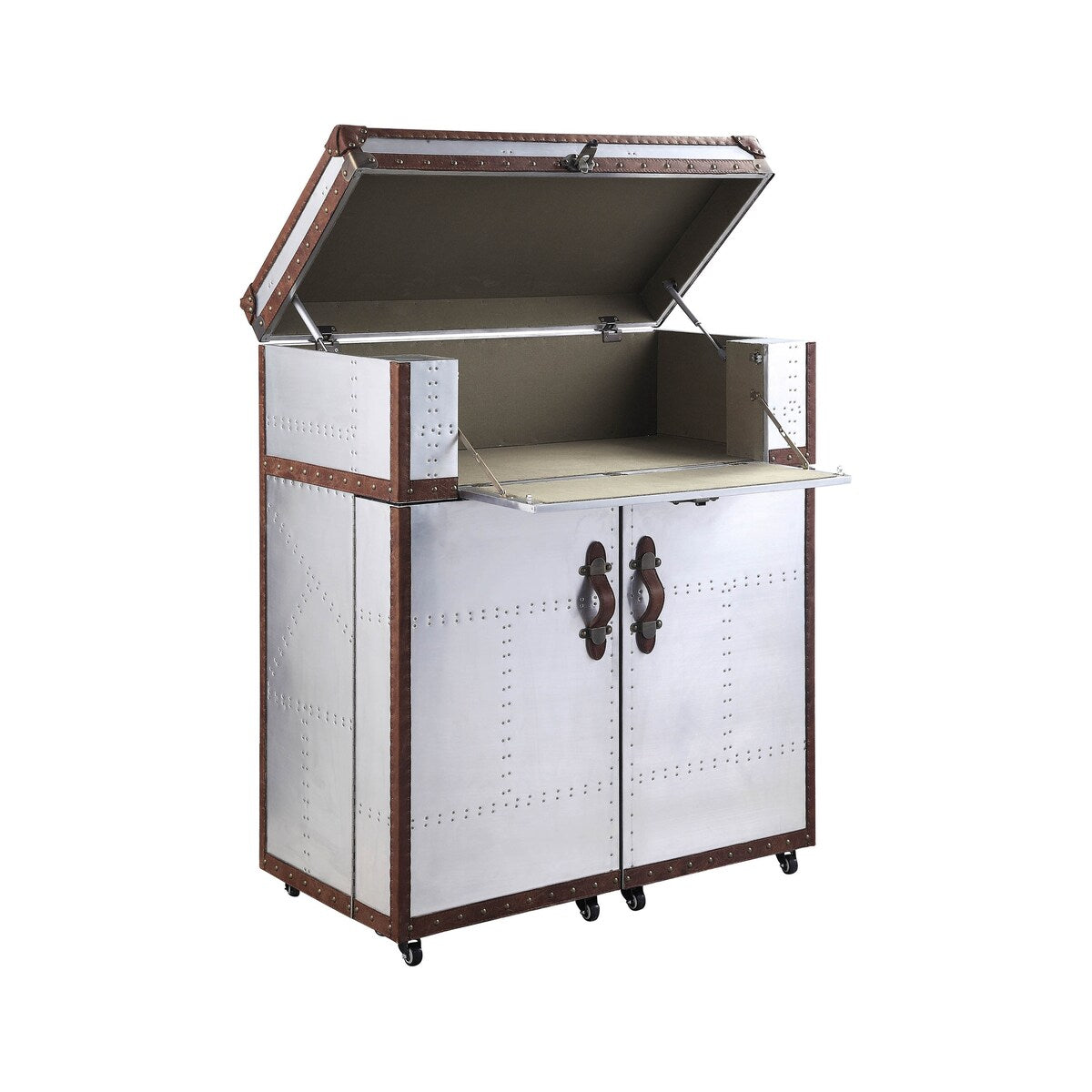 ACME Brancaster Rectangular Console Table in Retro Brown and Aluminum