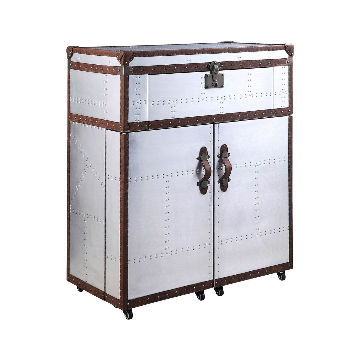 ACME Brancaster Rectangular Console Table in Retro Brown and Aluminum