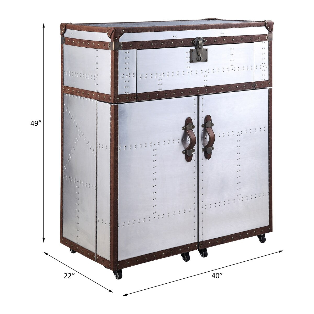 ACME Brancaster Rectangular Console Table in Retro Brown and Aluminum