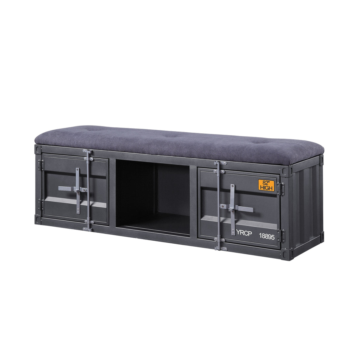 ACME Cargo Storage Bench in Gray Fabric & Gunmetal