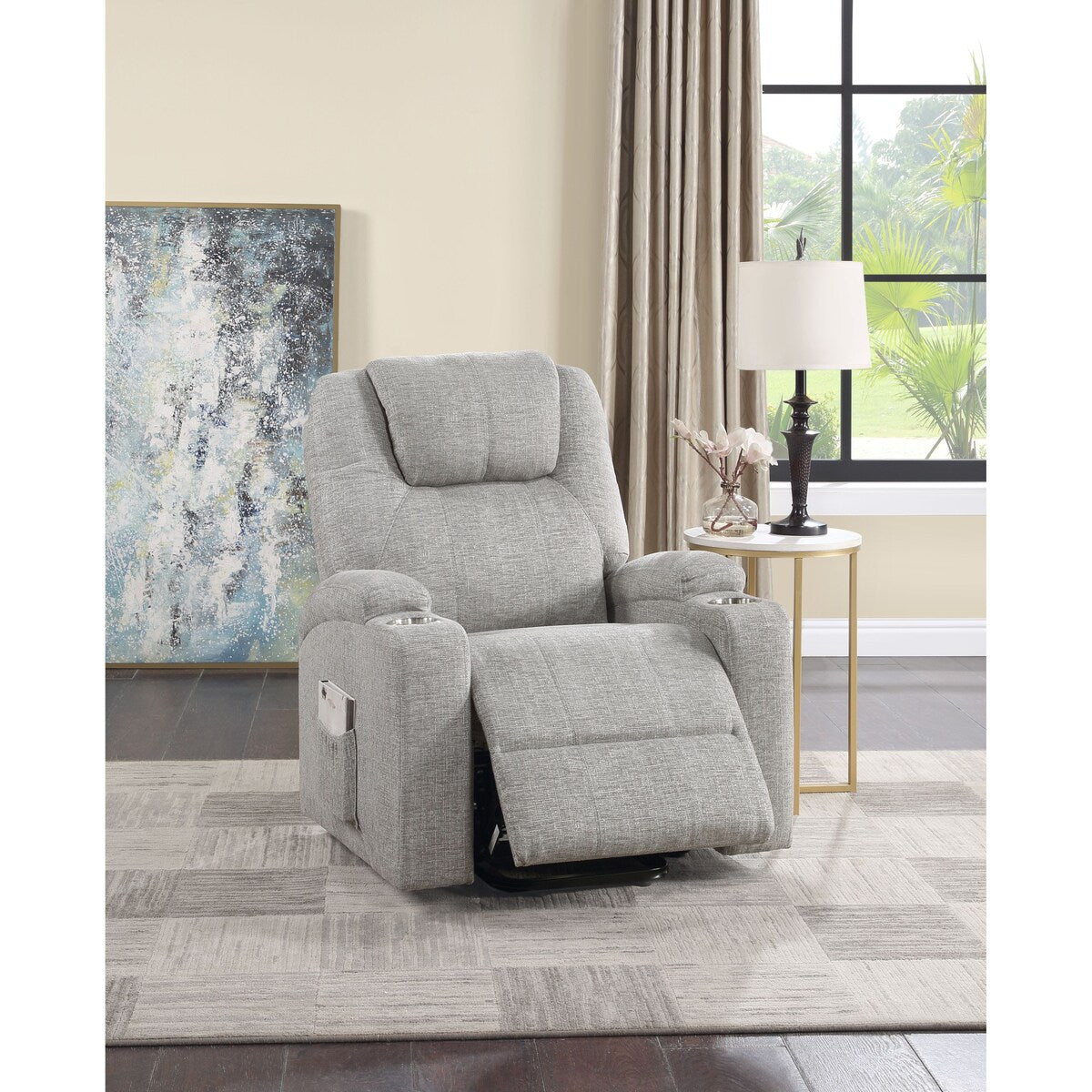 ACME Evander Recliner w/Power Lift, Light Gray Chenille