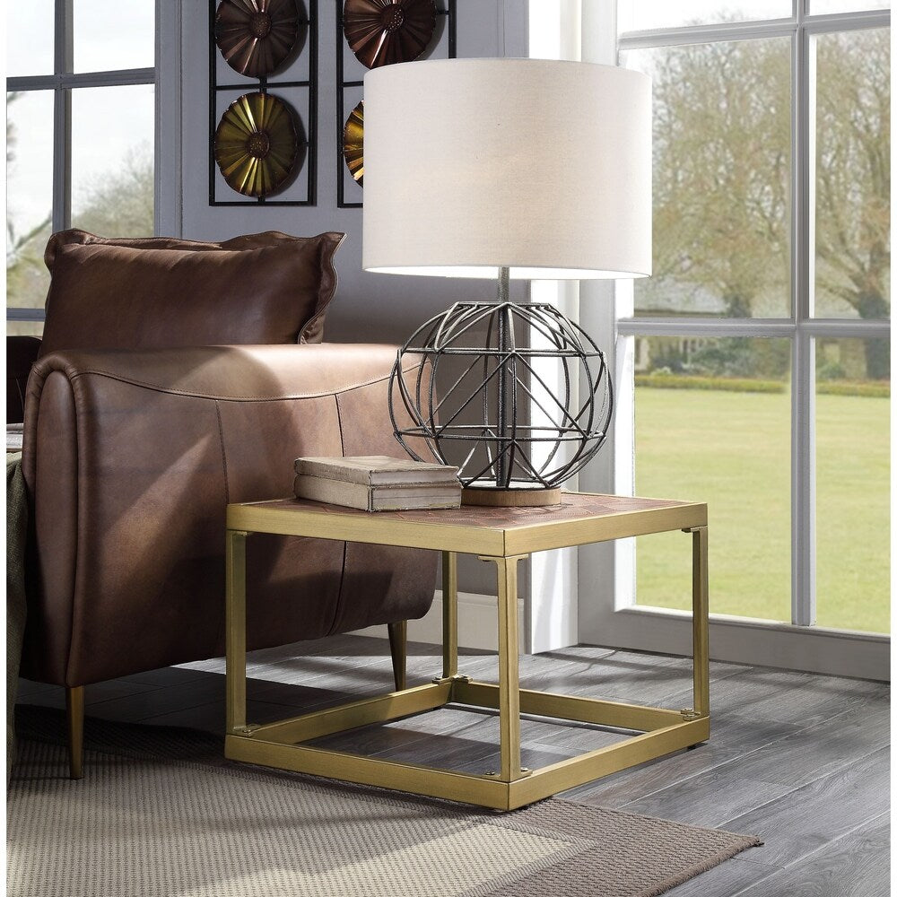 ACME Genevieve End Table in Retro Brown Top Grain Leather