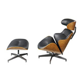 ACME Herne 2 Pieces Pack Chair and Ottoman, Black Bonded Leather and Walnut
