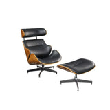 ACME Herne 2 Pieces Pack Chair and Ottoman, Black Bonded Leather and Walnut