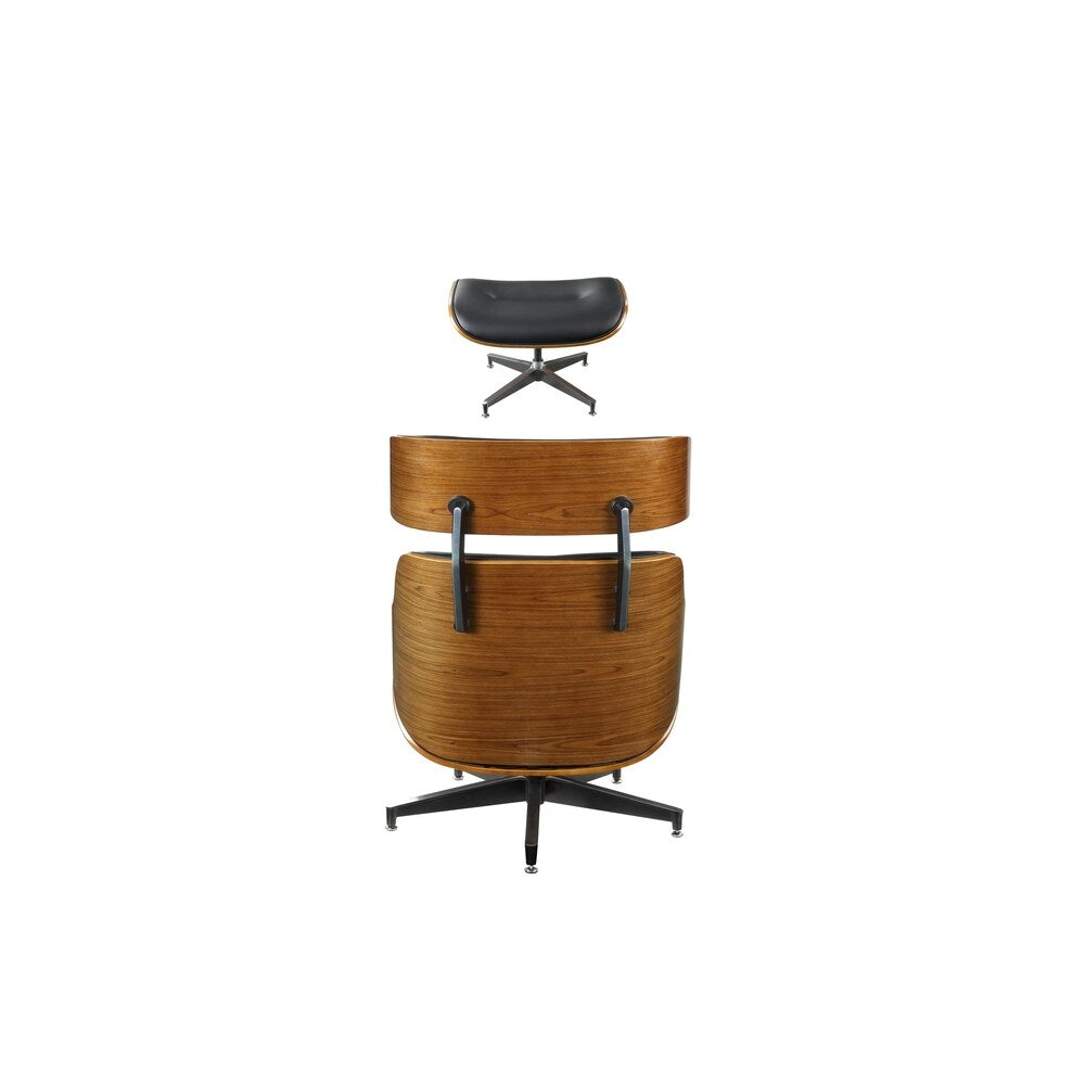 ACME Herne 2 Pieces Pack Chair and Ottoman, Black Bonded Leather and Walnut