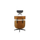 ACME Herne 2 Pieces Pack Chair and Ottoman, Black Bonded Leather and Walnut